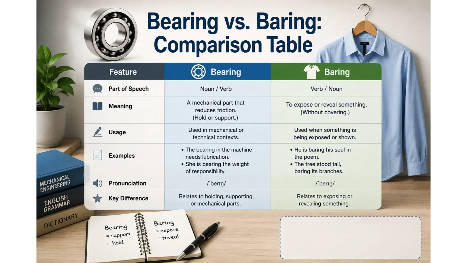 Bearing vs. Baring: Comparison Table
